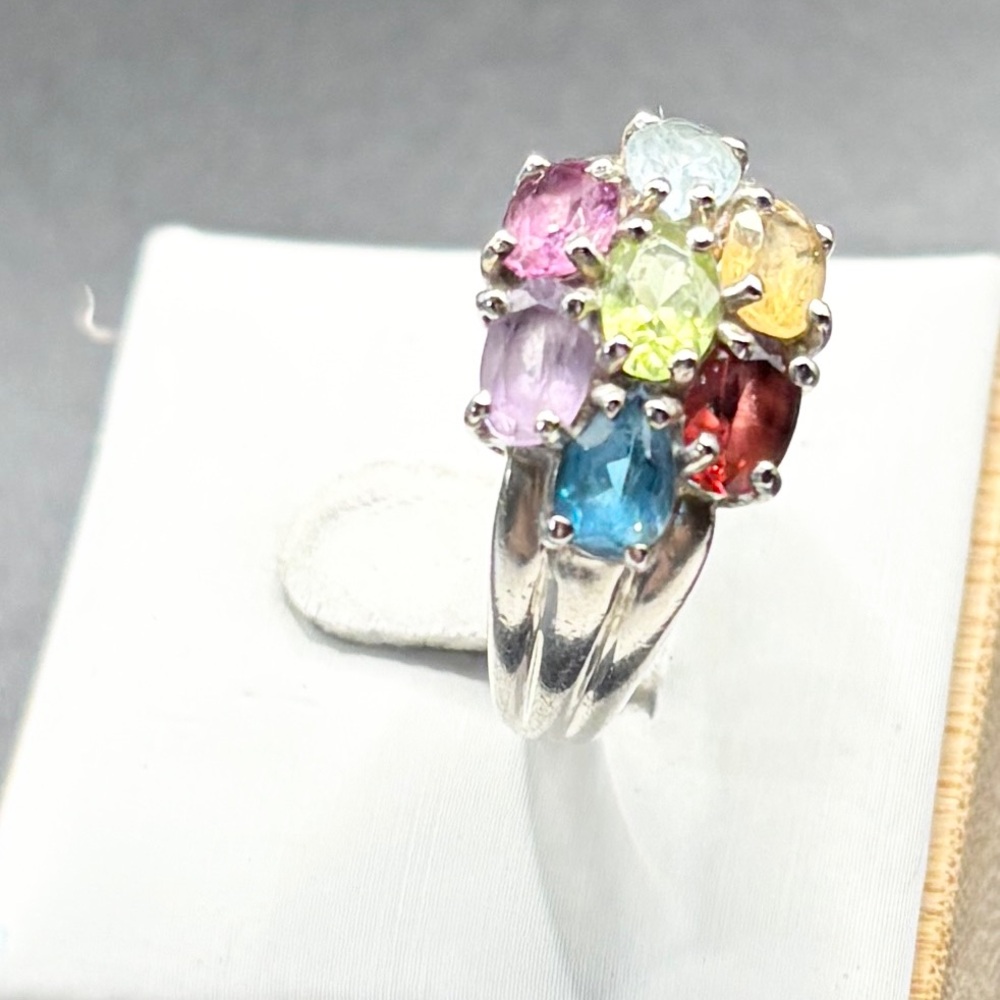 Size 7 Sterling Silver 925 Ring With Multiple Gem… - image 3